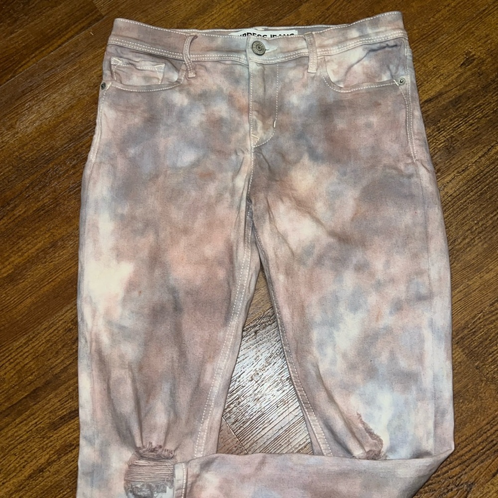LAST CALL Express Gray Marble Tie Dye Boho Distress Crop Legging Mid Rise Size 8 - Picture 8 of 13